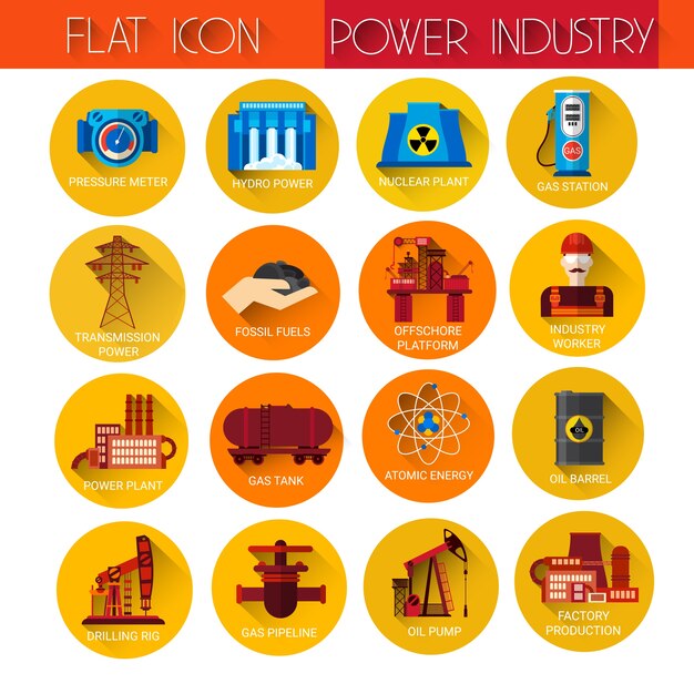 Power industry collection icon set