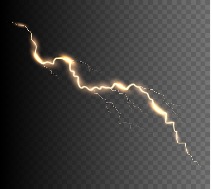 Vector the power of lightning and shock discharge, thunder, radiance. thunder bolt isolated.