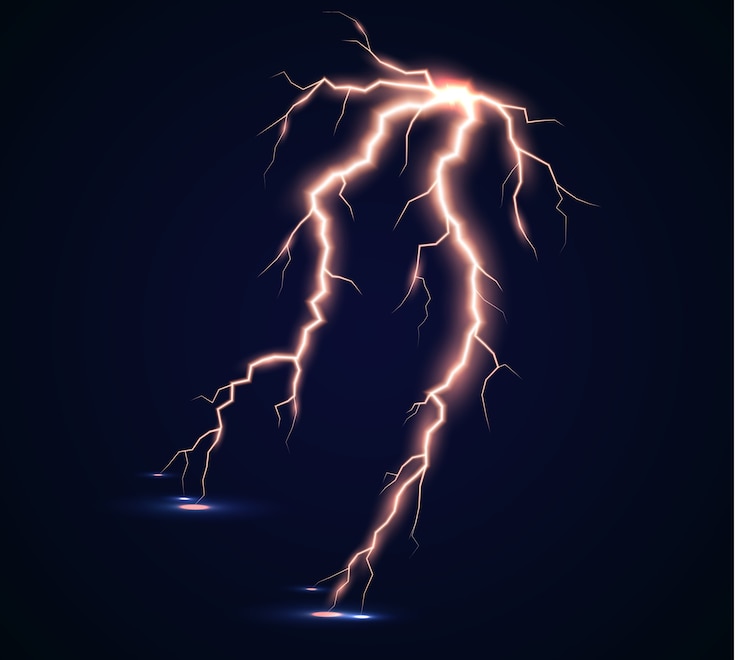Vector the power of lightning and shock discharge, thunder, radiance. thunder bolt isolated.