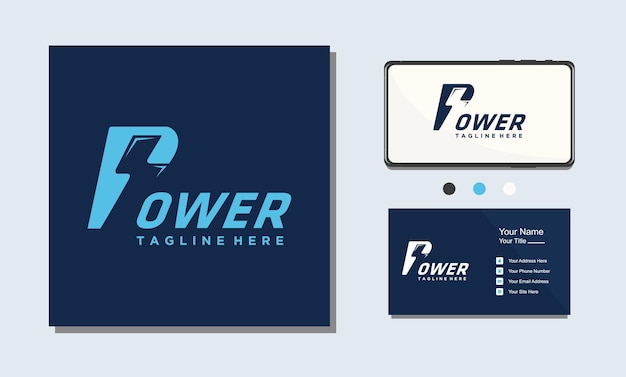 Power logo ontwerp P letter en bliksem op de witte achtergrond Power and energy technology