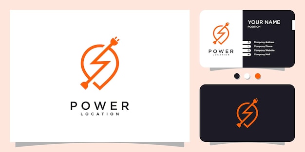 Power logo with pin location concept premium vector