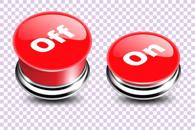 Power off and power on button in 3d style red switches buttons vector illustration