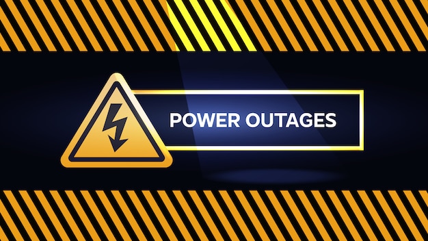 Vector power outage, warning poster in yellow and black with flashlight and a triangular icon of electricity