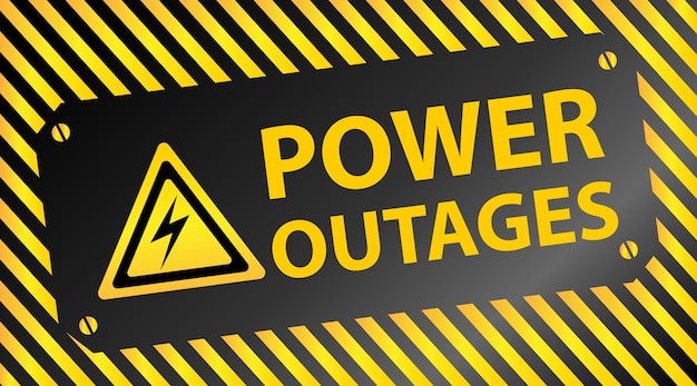 Vector power outages electricity icon warning poster in yellow and black on bolts