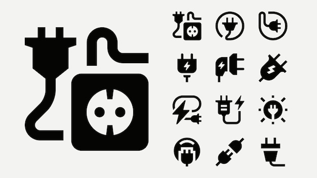 Vector power plug outline icons