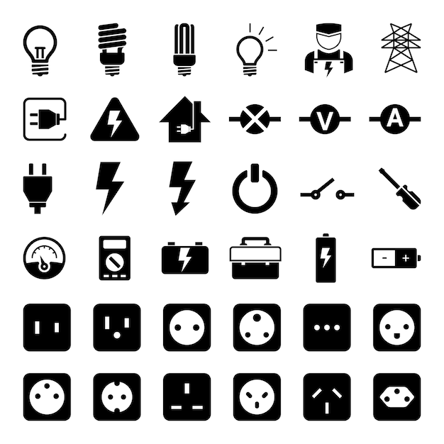 Power Socket and Electricity Tool Icon Set