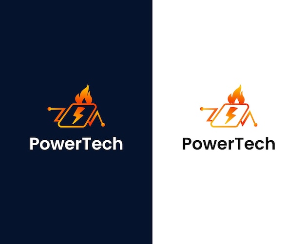 Power tech logo-ontwerp met vuur