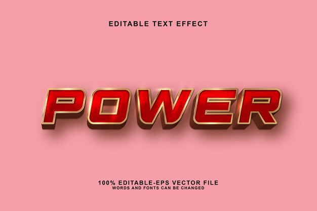 Vector power text, shiny gold and red color style editable text effect