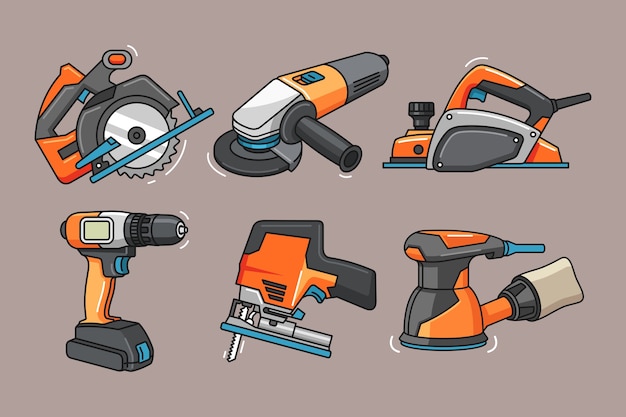 Vector power tools illustration with hand drawn style