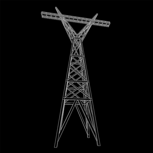 Vector power transmission tower high voltage pylon wireframe low poly mesh vector illustration