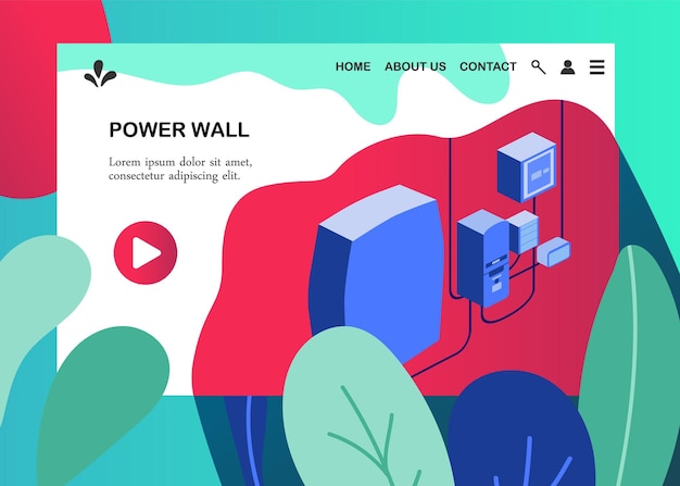 Vector power wall concept in modern isometric style