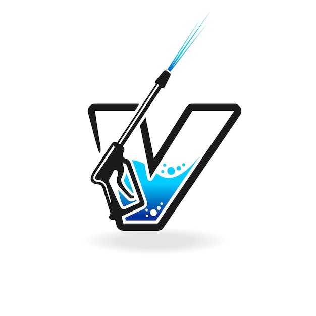 Power wash-logo met letter v-concept