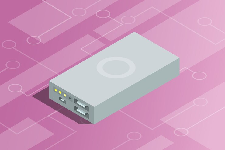 Vector a powerbank isometric with electric technology as background