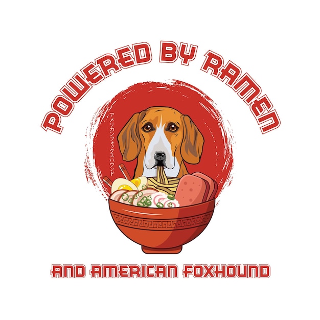 Движится ramen и american foxhound собака футболка вектор дизайна