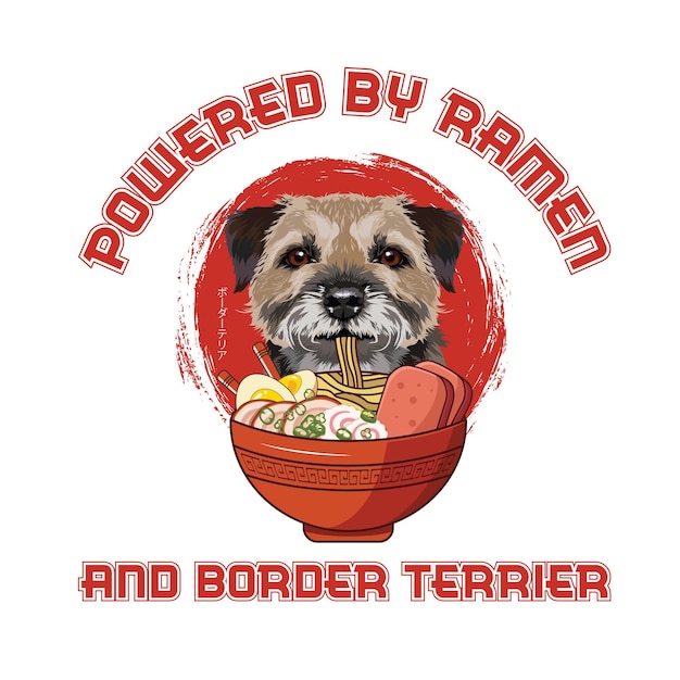 Дизайн вектора футболки для собак ramen и border terrier