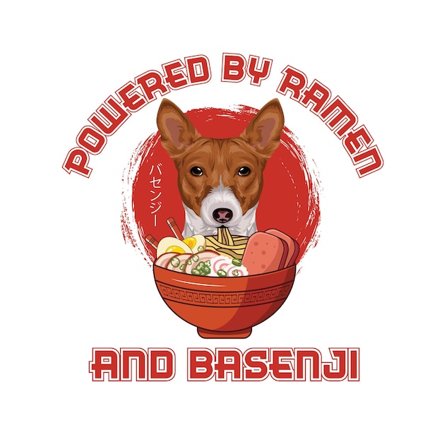 Powered by Ramen and Basenji T Shirt design vector