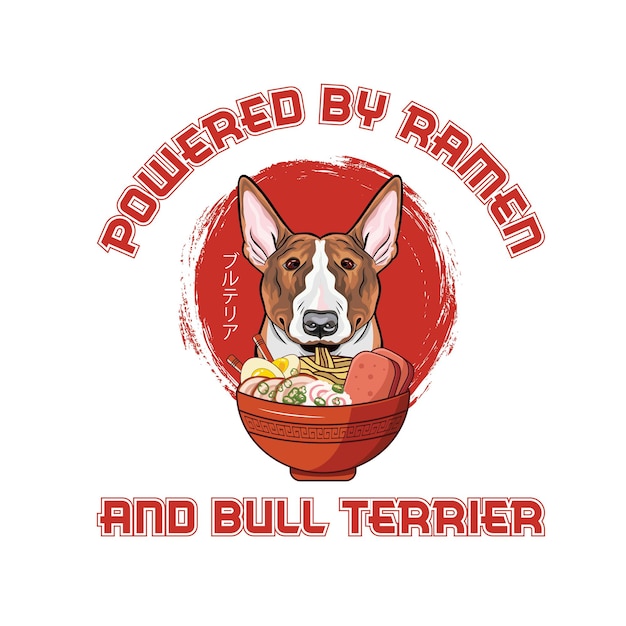 Powered by ramen e bull terrier t-shirt vettore di progettazione