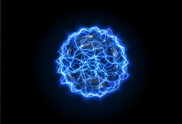 Vector powerful ball lightning blue png. a strong electric neon charge of energy in one ring.