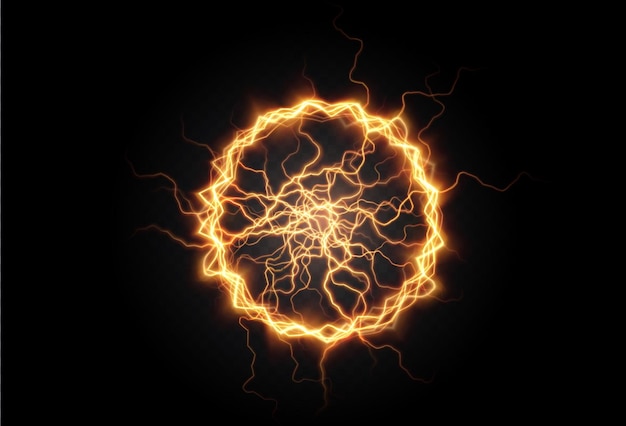 Powerful ball lightning gold png. A strong electric charge of energy in one ring.