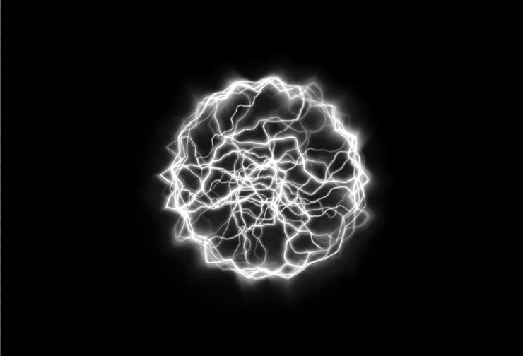 Vector powerful ball lightning white png. a strong electric charge of energy in one ring.