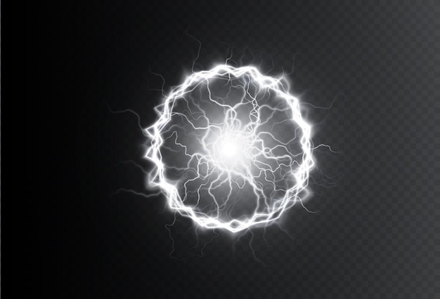 Vettore potente fulmine globulare bianco. una forte carica elettrica di energia in un anello.