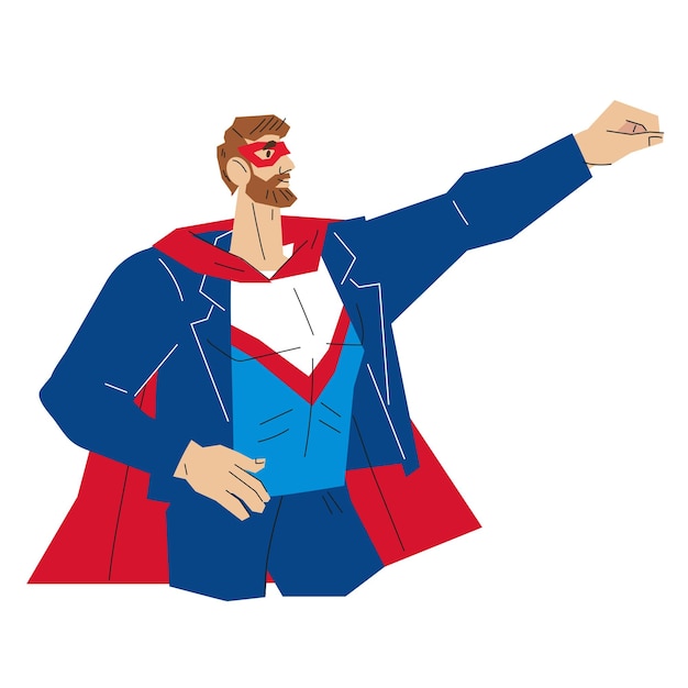 Powerful businessman in superhero costume cartoon vector illustration isolated