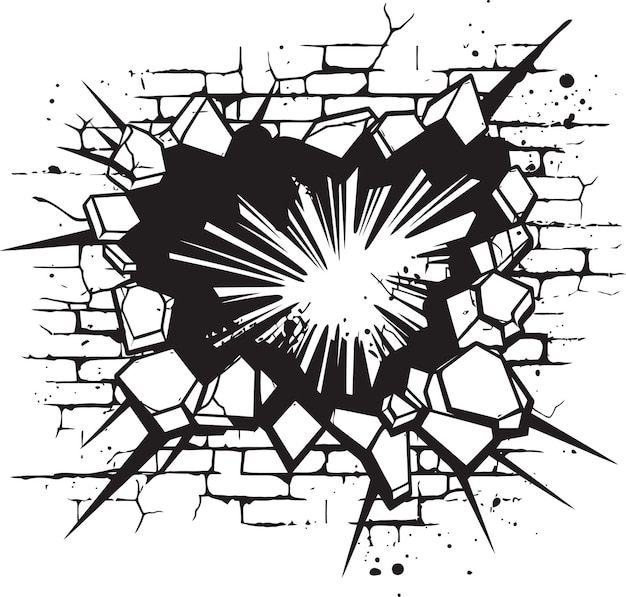 Vettore powerful cracks black comic book broken wall icon in vector bam action packed comics broken wal