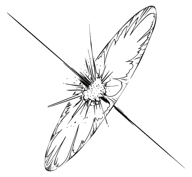 Vector powerful explosion while a couple of objects collide at fast speed drawing in black lines