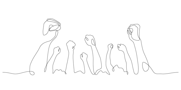 Vector powerful fists of audiences hooray gesture continuous line drawing vector