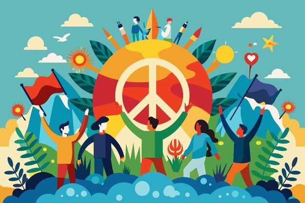 Vector powerful image symbolizing peace and unity overcoming conflict promoting a hopeful future for society