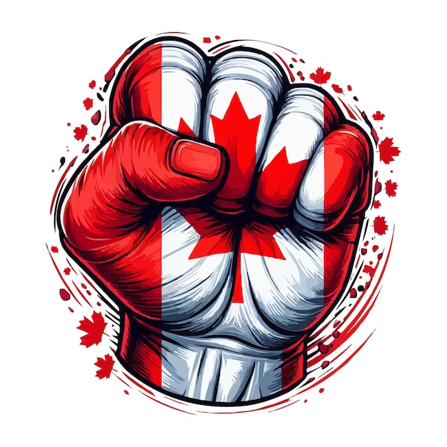 Powerful and impactful clenched fist with canada flag vector illustration