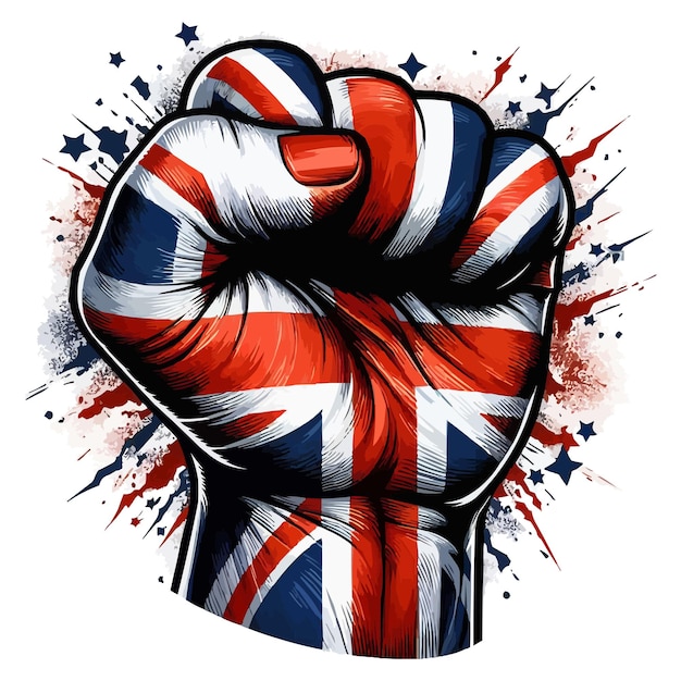 Powerful and impactful clenched fist with UK flag