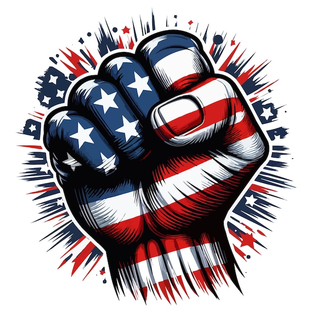 Powerful and impactful clenched fist with usa flag