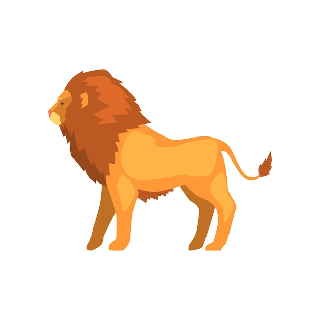 Vector powerful lion standing wild predatory animal side view vector illustration on a white background