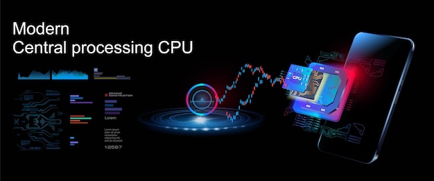 powerful new generation stream processor on futuristic background microprocessor with mobile phone electronic systems and development of digital graphics chips