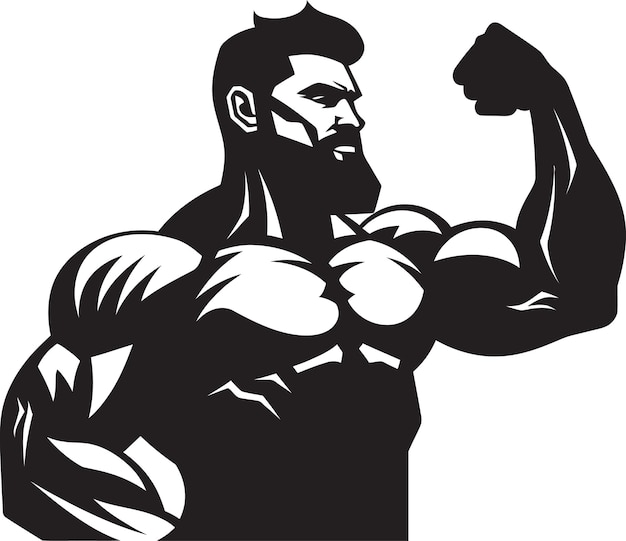 Powerful Pose Monochromatic Vector of a Bodybuilding Champ Muscle Showcase Black Vector Depiction o