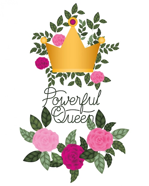 Powerful queen label with roses isolated icon