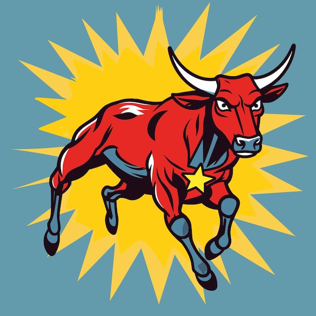 powerful running bull with big horns vector illustration