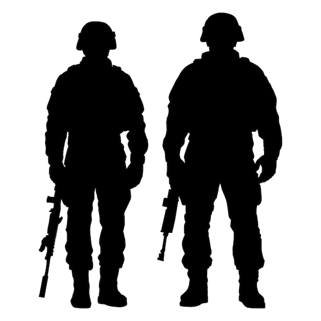 Vettore un potente soldato con una silhouette in una posizione audace