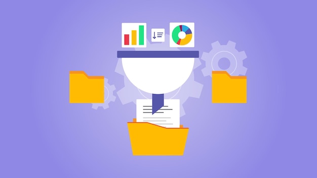 Vector powerful sorting vector illustration process of sorting data and inserting it into a data file