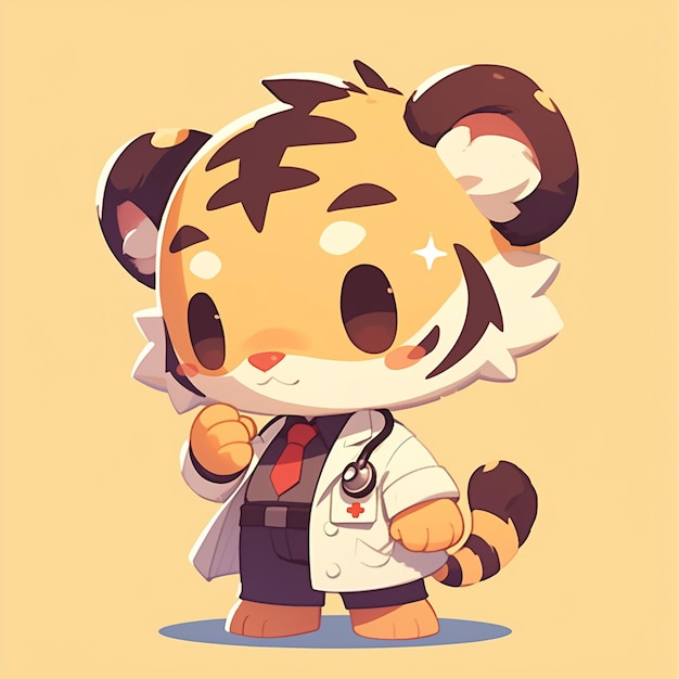 A powerful tiger doctor cartoon style