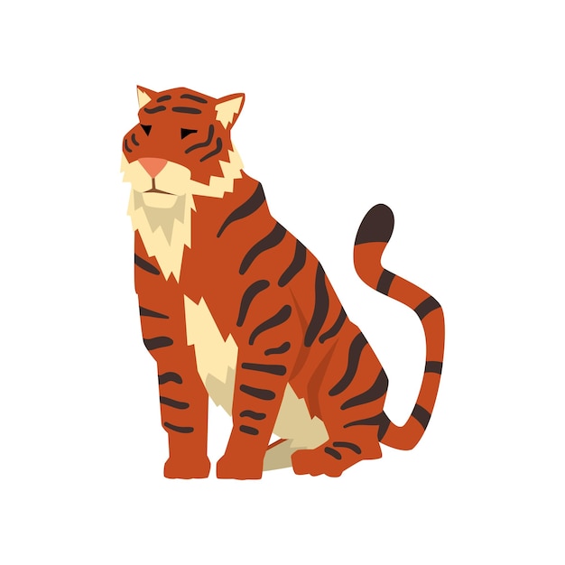 Vector powerful tiger sitting wild cat predator cartoon vector illustration on a white background