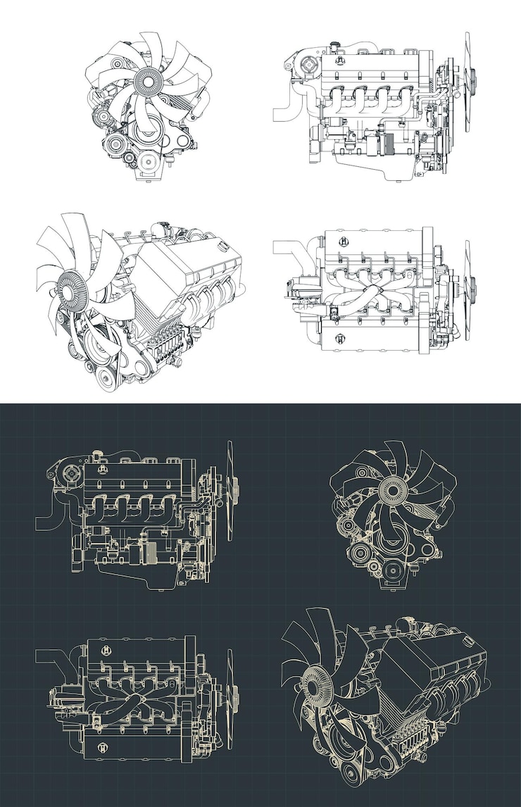 Vector powerful v8 turbo engine blueprints