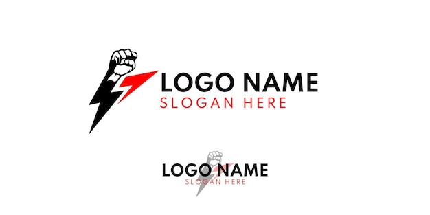 Мощный логотип для компании, занимающейся кикбоксингом или боевыми искусствами, с символом ударной руки и строма