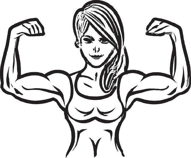 女性ボディービルダーのロゴの PowerSculpt アスレチック アイコン要素