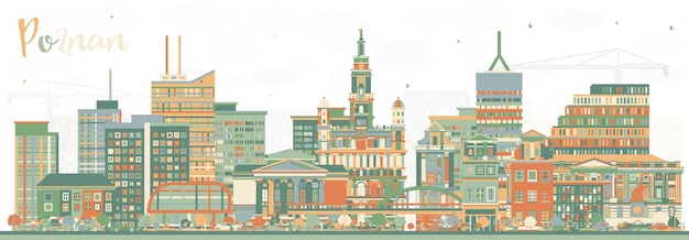 Вектор Познан польша городской горизонт с цветными зданиями познанский городской пейзаж с достопримечательностями бизнес путешествия и туризм концепция с исторической архитектурой