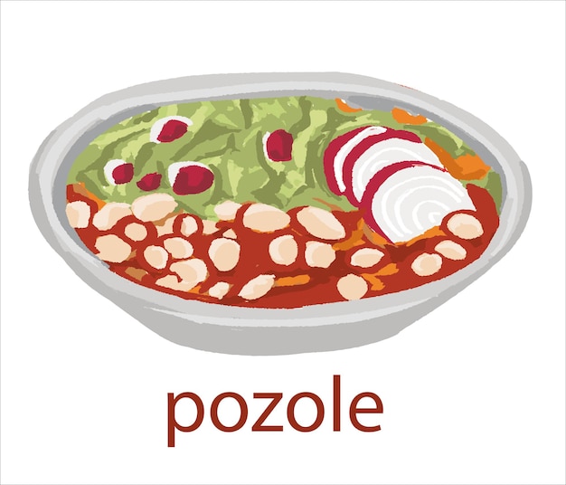 Pozole Mexicaans eten vector. Beste Mexicaanse gerechten. Latijns-Amerikaanse voedselillustratie