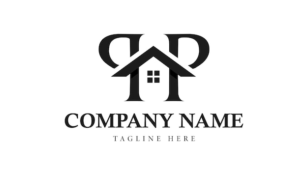 PP onroerend goed huis of huis brief logo ontwerpsjabloon