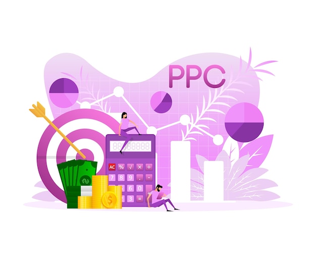 Ppc people for marketing design isometric vector illustration social media marketing