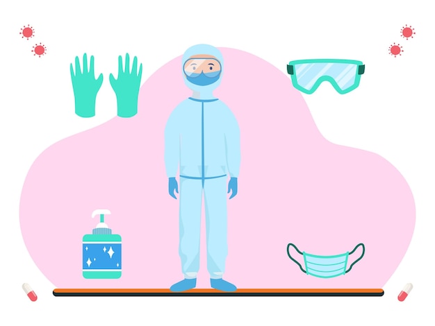 Иллюстрация концепции комплекта PPE стильная и красивая